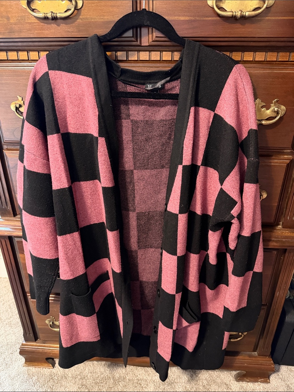 torrid Pink and Black Checkerboard Open-Front Cardigan